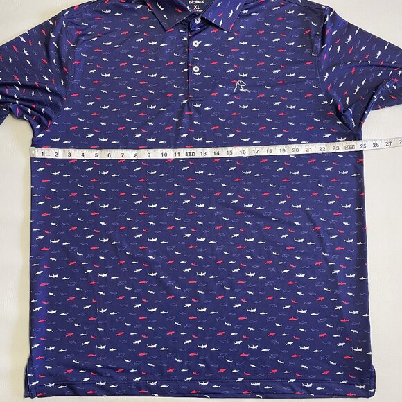 Rhoback Golf Polo Shirt Men's XL All Over Shark Print Navy Blue AOP Performance - Picture 6 of 11